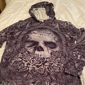 Skull Print Hoodie - Gray